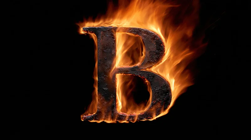 Capital letter b engulfed in flames against black background