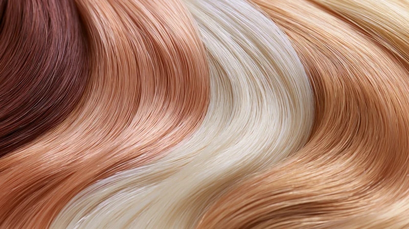 Flowing hair color swatches arranged side by side in a gradient display