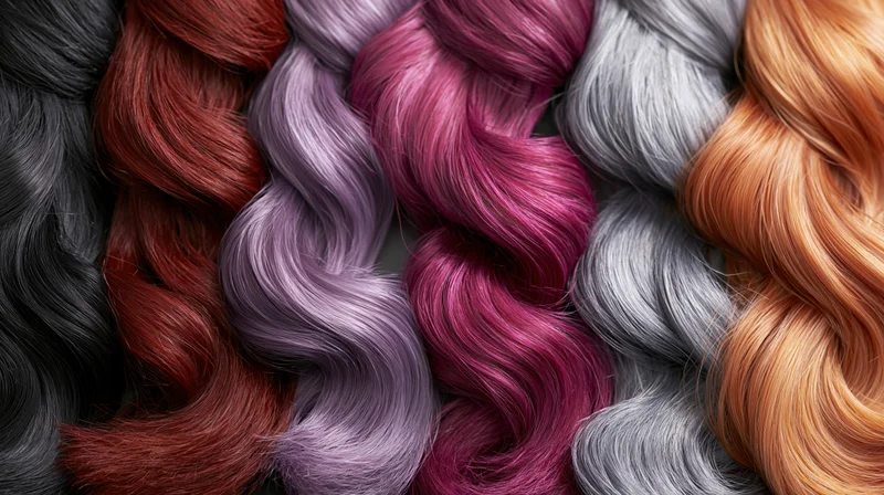 Multiple hair color swatches arranged side by side in wavy strands