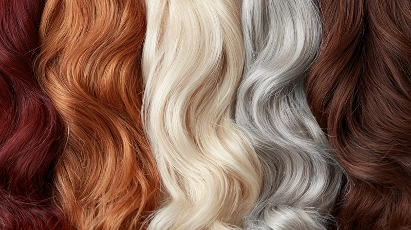 Multiple hair extension swatches arranged side by side showing different colors and textures