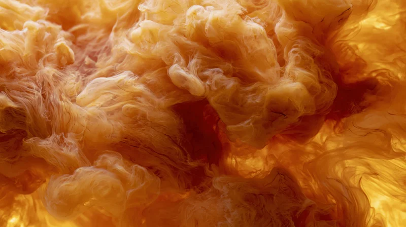 Swirling orange and amber ink diffusing in water