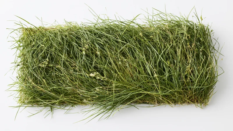 Rectangular patch of wild grass viewed from above on white background