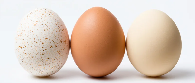 Three eggs in a row on a white surface