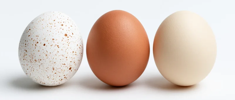 Three eggs in a row on a white surface