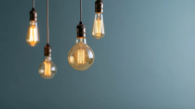 Vintage edison filament bulbs hanging and glowing against a teal gradient background