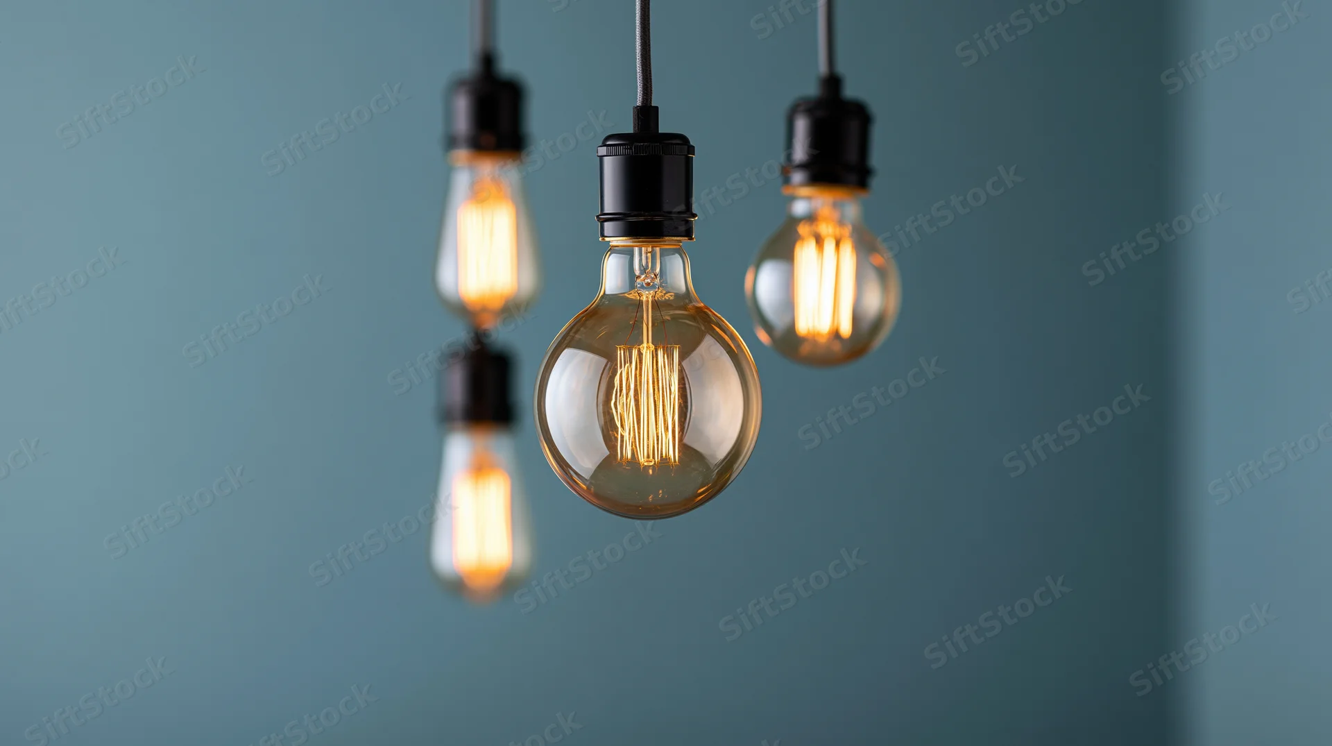 Vintage edison filament bulbs hanging from ceiling in a modern interior space