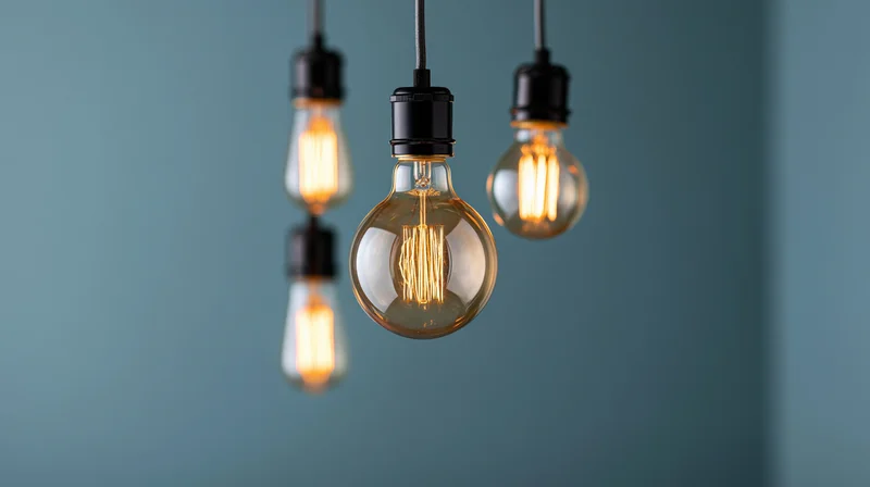 Vintage edison filament bulbs hanging from ceiling in a modern interior space