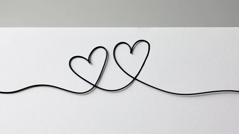 Two interlocking heart shapes drawn with a single continuous black line on a white background