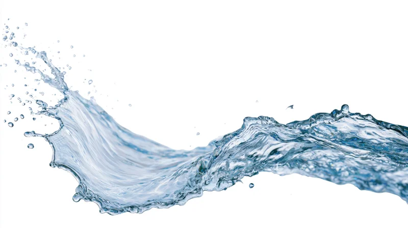 Dynamic water splash frozen mid-motion curving wave form on white background