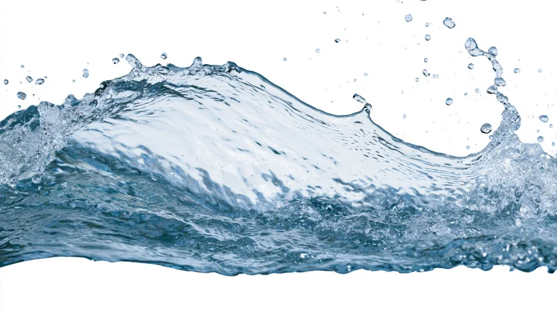 Dynamic water splash frozen mid-motion curving wave form isolated on white background