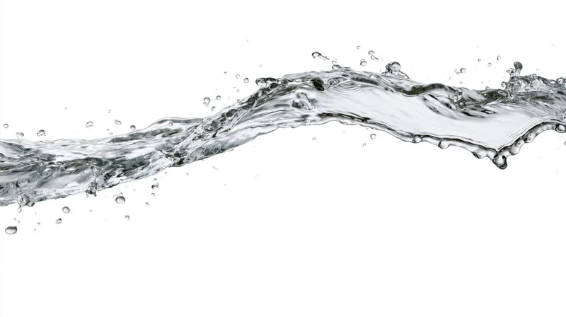 Dynamic water splash frozen mid-motion flowing horizontally against white background