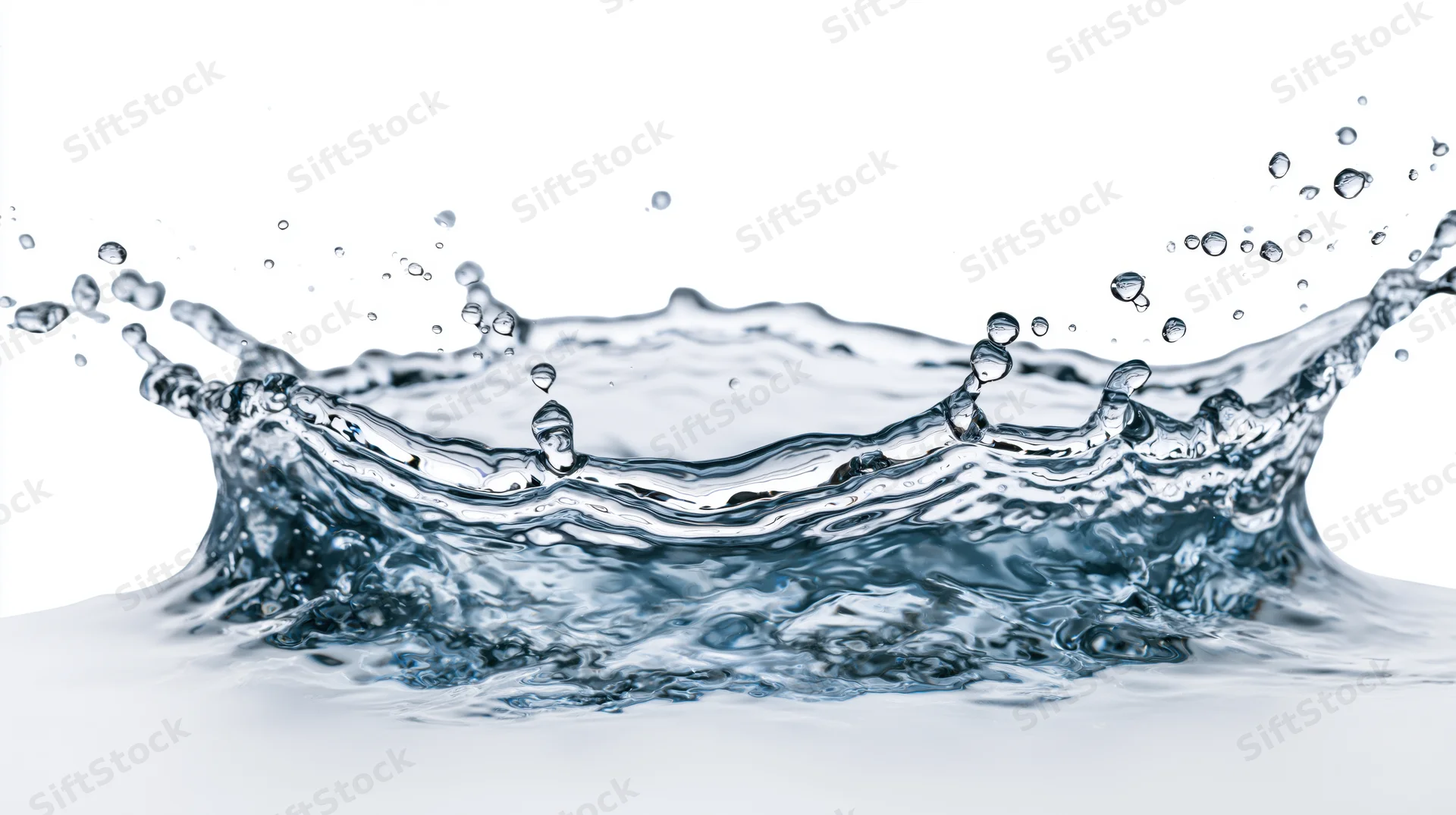Water splash forming a crown shape frozen mid-motion against white background