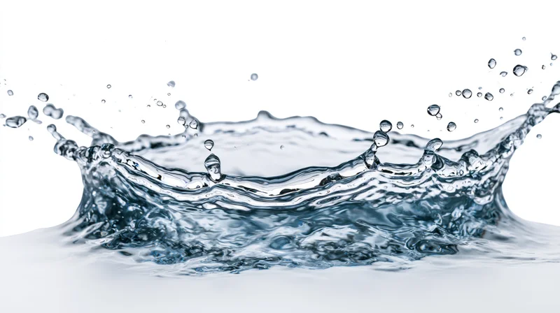 Water splash forming a crown shape frozen mid-motion against white background