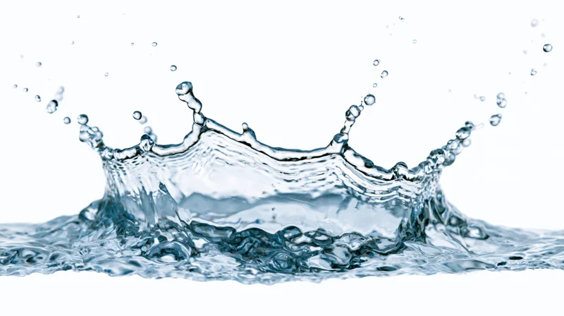 Water splash frozen mid-motion forming a crown shape against white background