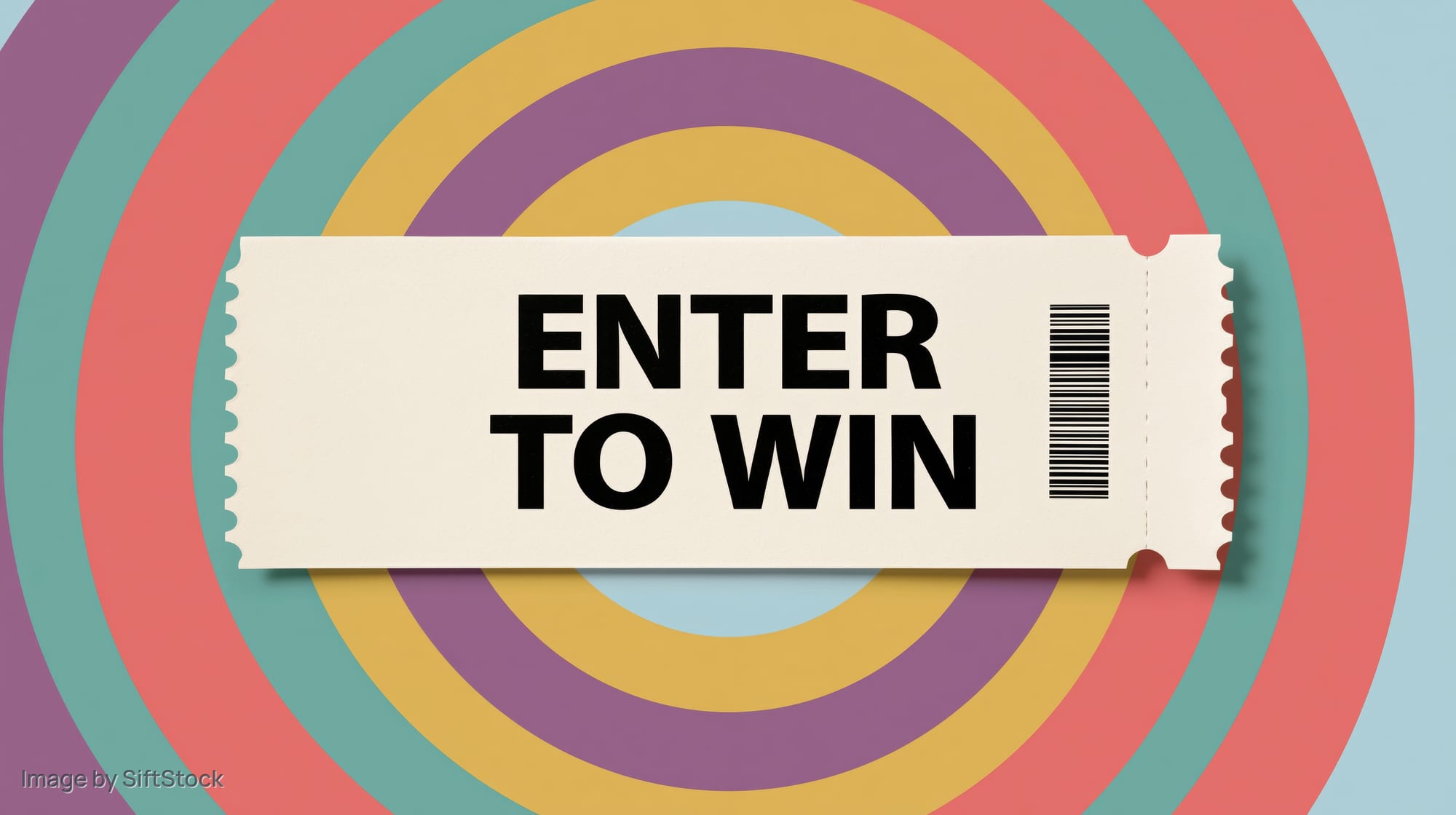 Raffle ticket with enter to win text on retro swirl background