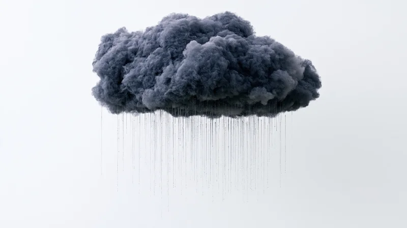 Dark storm cloud raining against white background