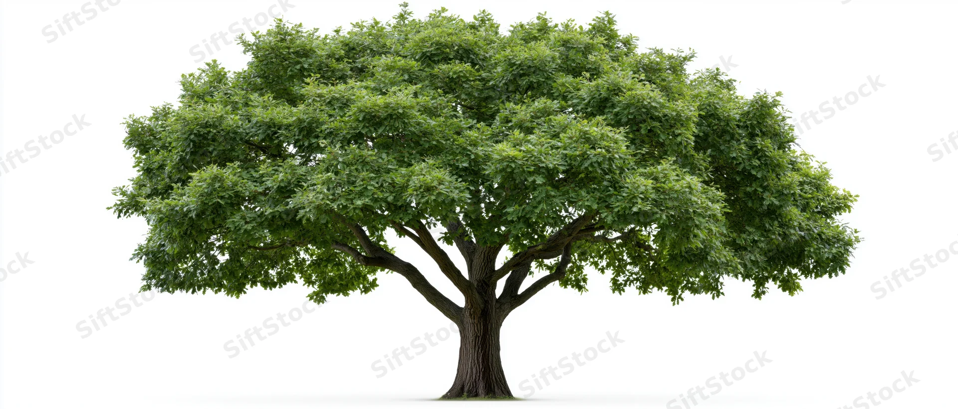 Mature deciduous tree with full rounded canopy isolated on white background