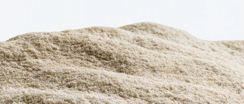 Mound of dry beach sand with gently undulating surface against white background