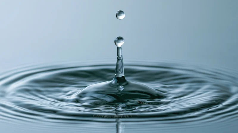 Water droplet mid-splash creating ripples on a still surface in a studio setting