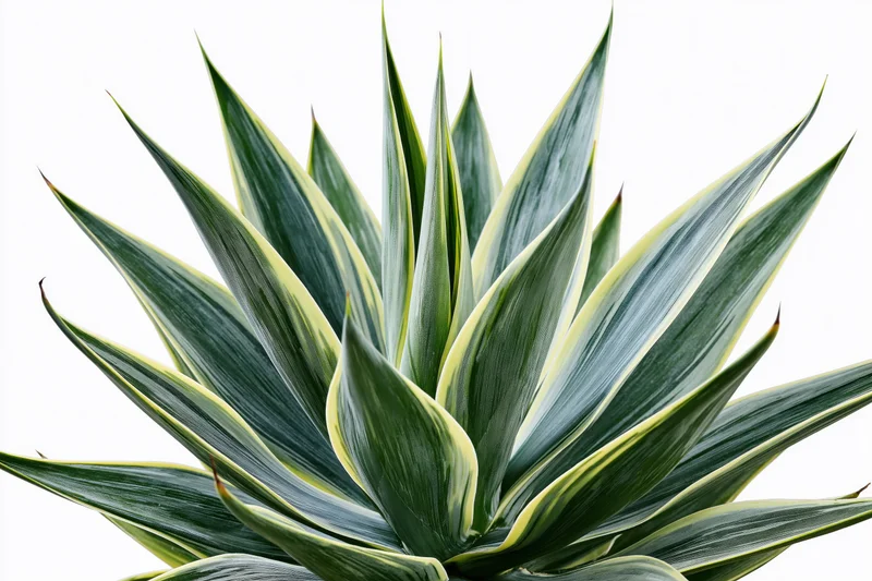 Variegated agave plant with green and yellow leaves isolated on white background
