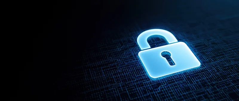 Glowing padlock icon on dark digital circuit grid
