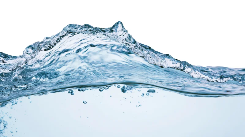 Clear water splash forming a curling wave mid-motion against white background
