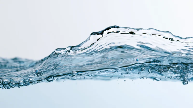 Clear water splash forming a curling wave mid-motion against a white background