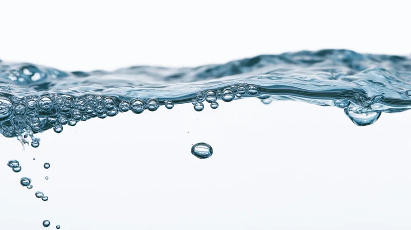 Clear water surface with bubbles and ripples against white background