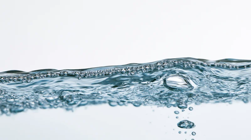 Clear water surface with bubbles and ripples against white background