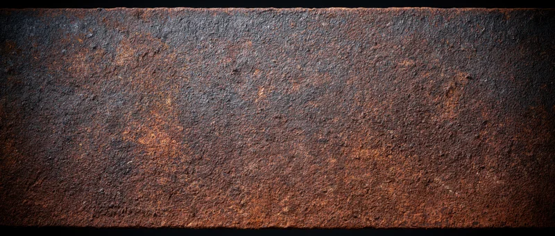 Close-up of heavily corroded steel sheet surface with rust and weathered texture