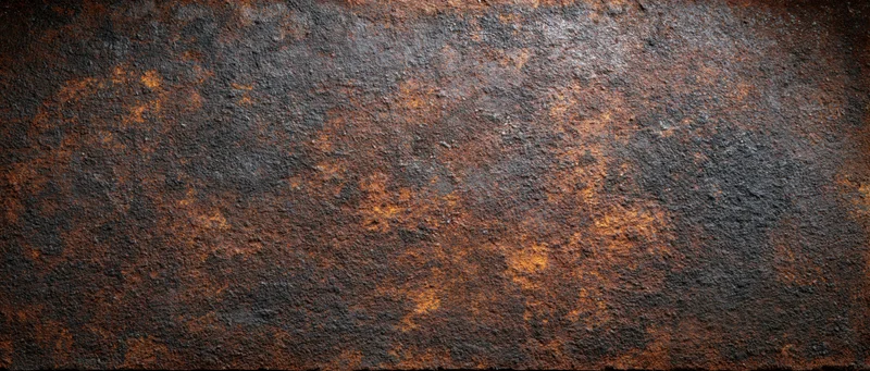 Close-up of heavily corroded steel sheet surface with rust and weathered texture
