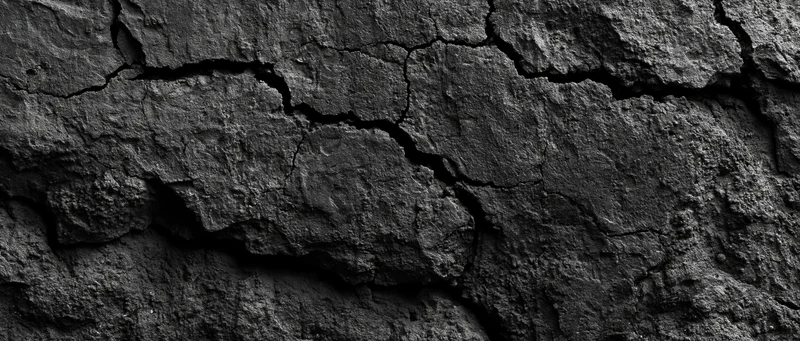 Close-up of cracked dark basalt rock surface showing natural geological texture
