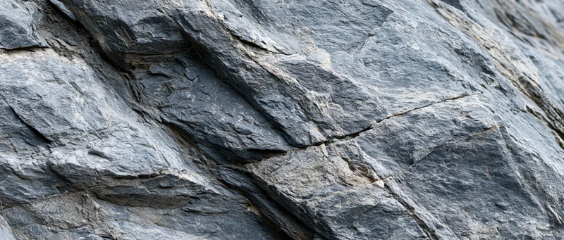 Close-up of a rough natural rock face with visible layers and cracks