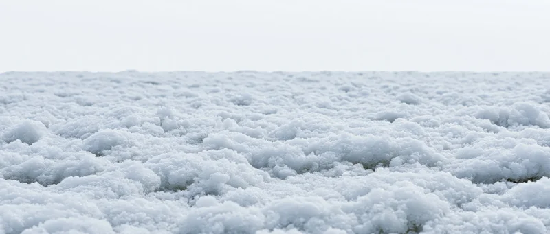 Close-up of undisturbed snow surface on the ground under overcast sky