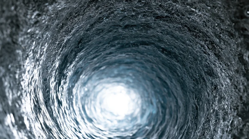 Swirling water forming a vortex tunnel with light at the center