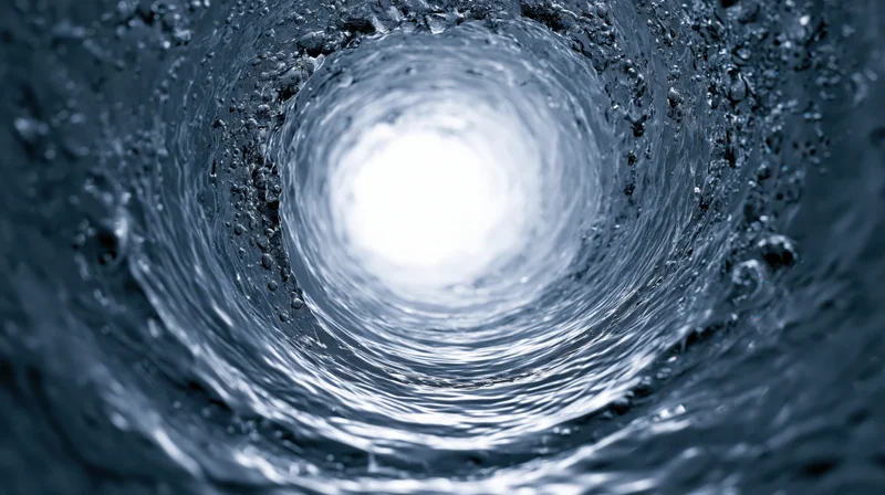 Swirling water forming a vortex tunnel with light at the center