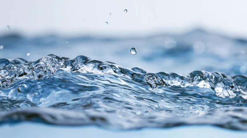 Close-up of water surface with splashing droplets and ripples