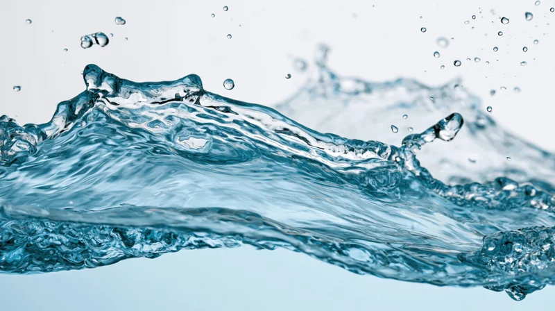 Dynamic water splash mid-motion against white background