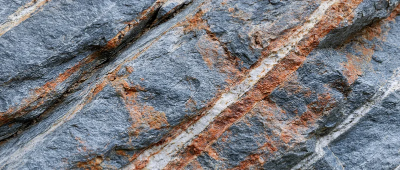 Close-up of rough granite rock surface with visible mineral veins and fractures