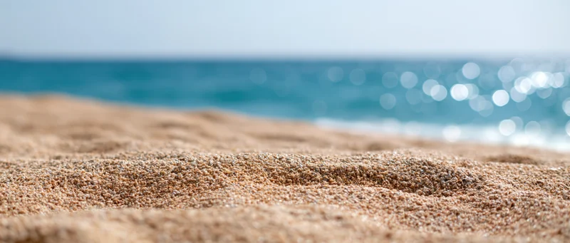 Close-up of dry sandy beach surface with ocean in the background