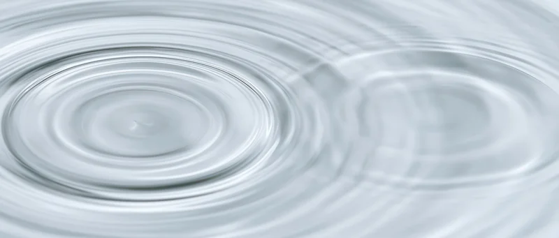 Concentric ripples spreading across a calm water surface from an overhead closeup view