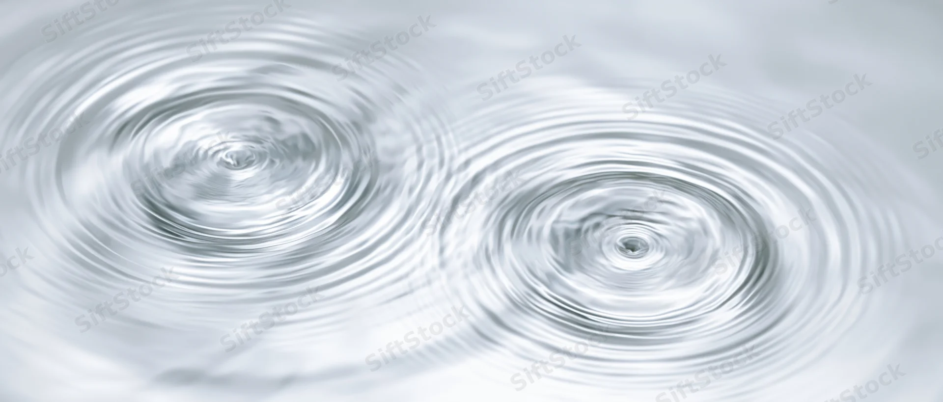Close-up overhead view of two sets of concentric ripples spreading across a calm water surface