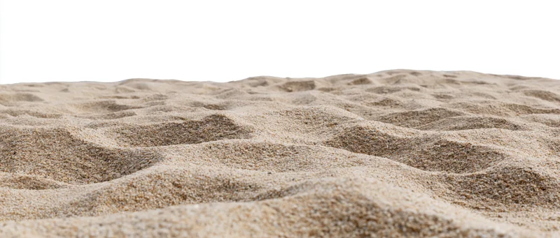 Close-up of dry beach sand surface with ripples and texture isolated on white