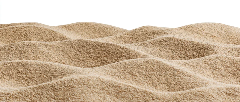 Rippled dry beach sand forming small dunes against white background