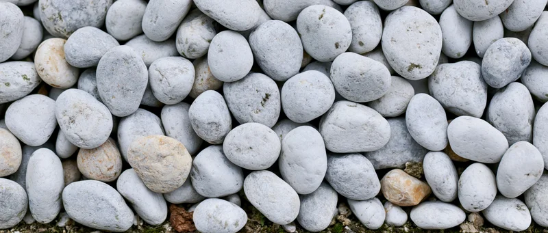 Smooth rounded river pebbles arranged in a dense overhead flat-lay pattern