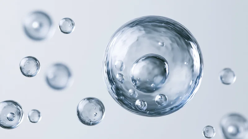 Translucent water bubbles floating mid-air against a light background