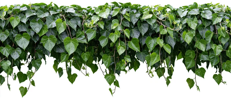 Dense ivy vine with heart-shaped leaves cascading downward against white background