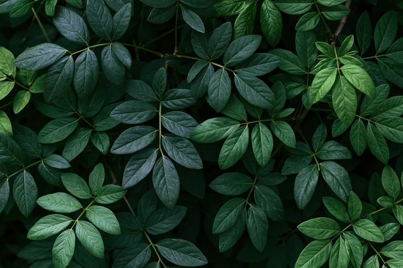 Dense cluster of dark green compound leaves filling the frame