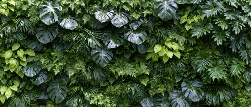 Dense wall of mixed tropical foliage filling the frame