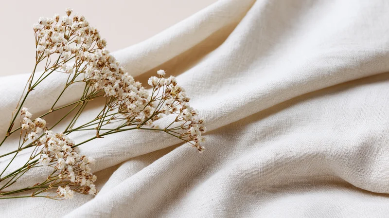 Dried babysbreath sprigs resting on softly draped linen fabric